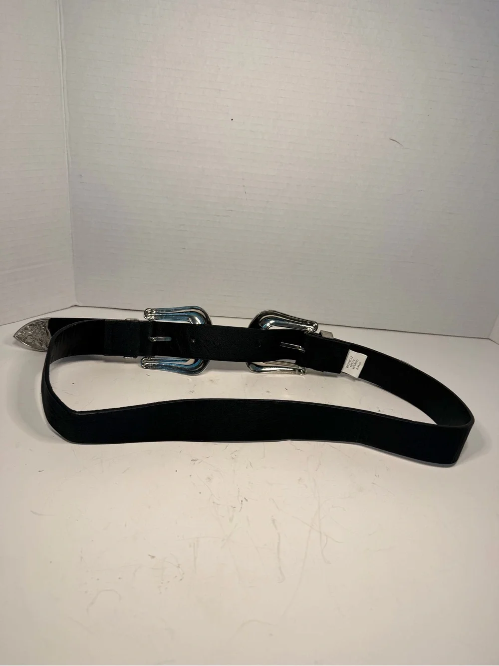 My Accessories London Western Style Black Faux Leather Double Buckle Belt